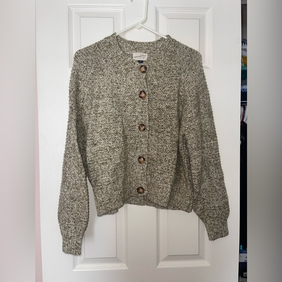 universal thread button up cardigan | size large | green, white - Picture 1 of 3